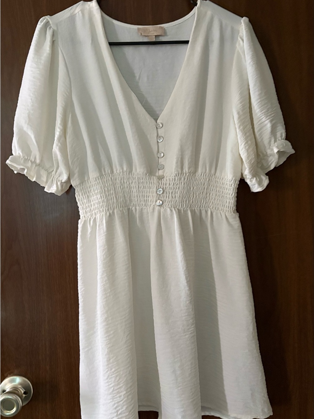 Amazon White V-Neck Smocked Waist Mini Dress